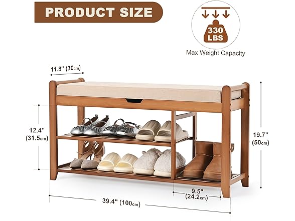 Homman 39.4in Shoe Rack Bench