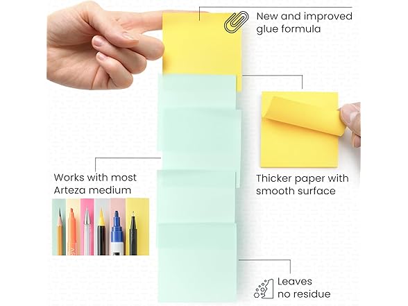 ARTEZA Sticky Notes, 3x3 Inches, 12 Pads