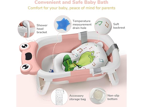 DEANIC Collapsible Baby Bathtub, Pink