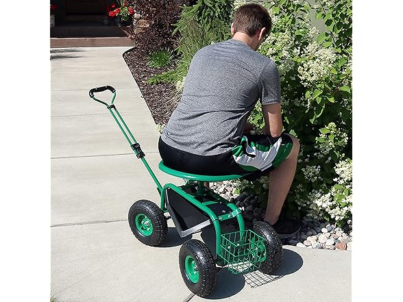Sunnydaze Rolling Garden Cart, Green