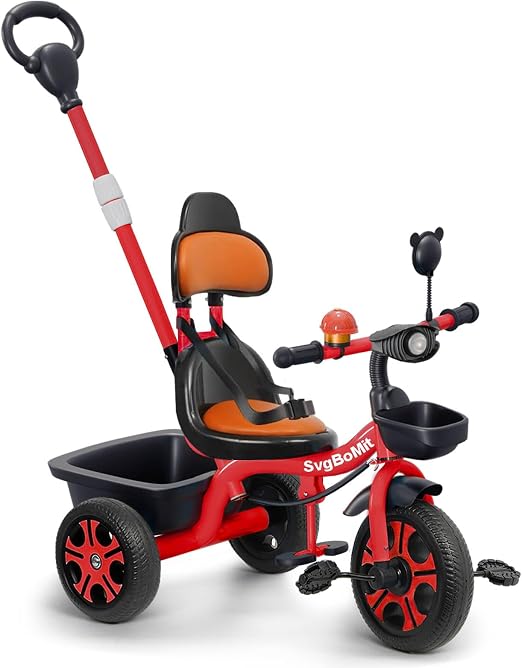 Kids Tricycle w/ Push Bar Storage Basket- Choose Color - Gallery 9