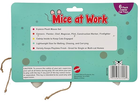 SPOT Mice at Work Cat Toys, Catnip Filled Plush Mice