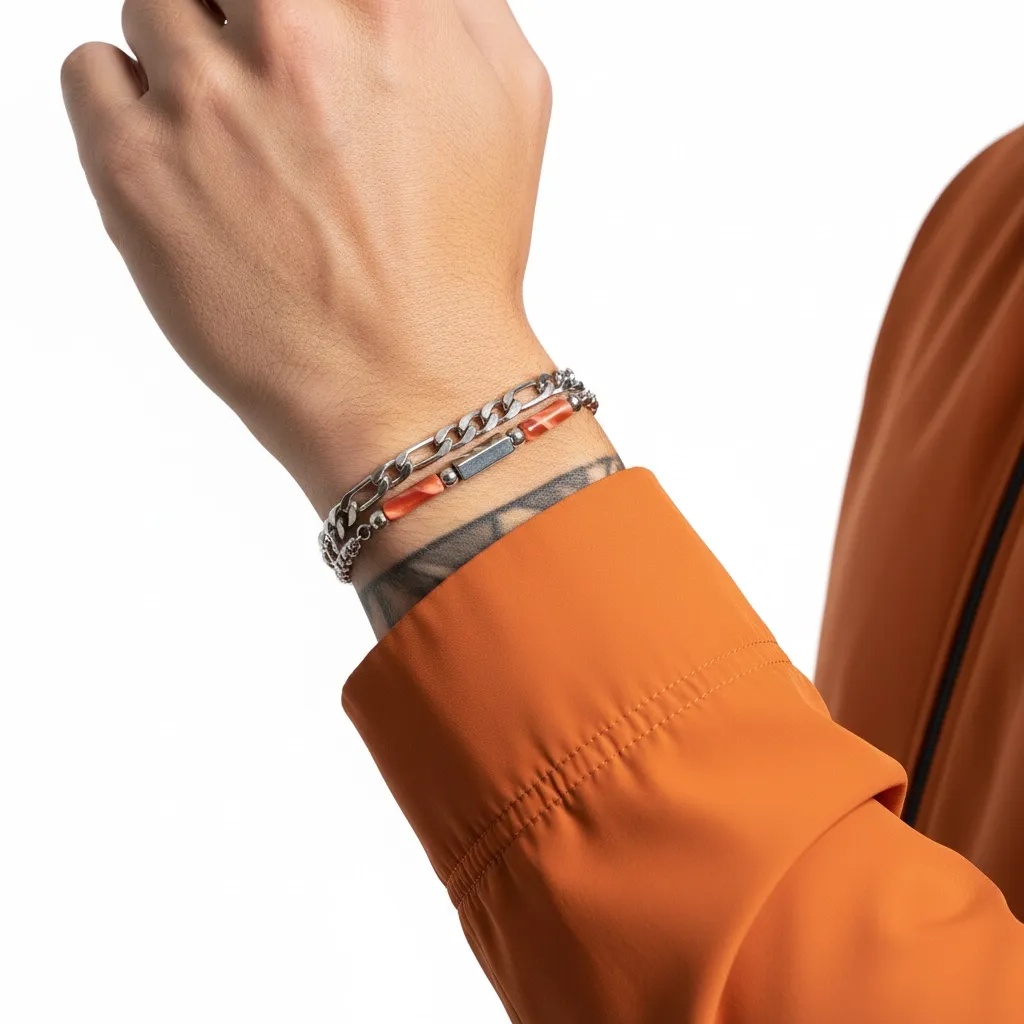 Mens Curb Chain & Bead Bracelet - Gallery 12