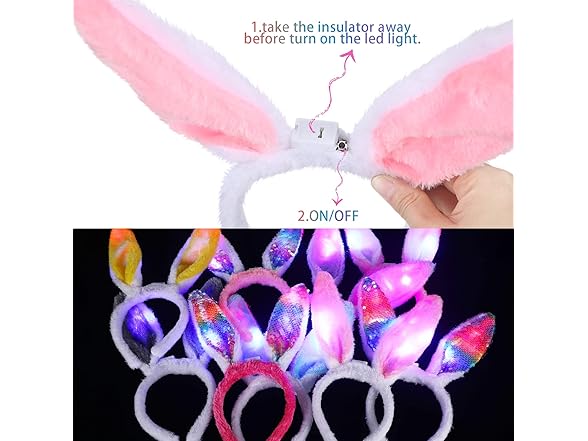 18 Pcs Easter Light Up Bunny Ears