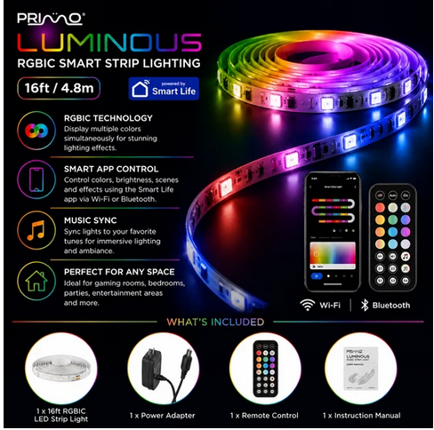 Primo 16ft Smart Wifi Bluetooth Strip Light w Power Adapter - Gallery 4
