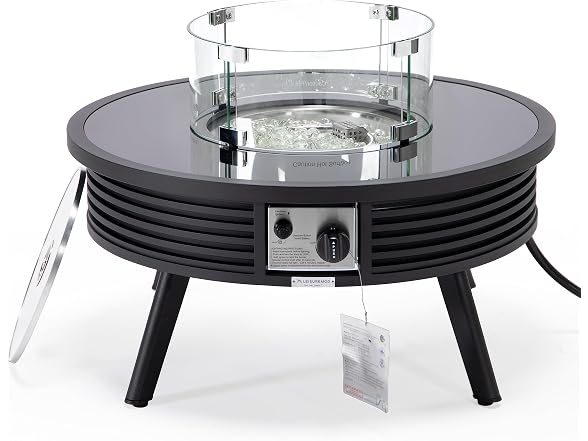 LeisureMod Walbrooke Modern Outdoor Round Fire Pit Table Black