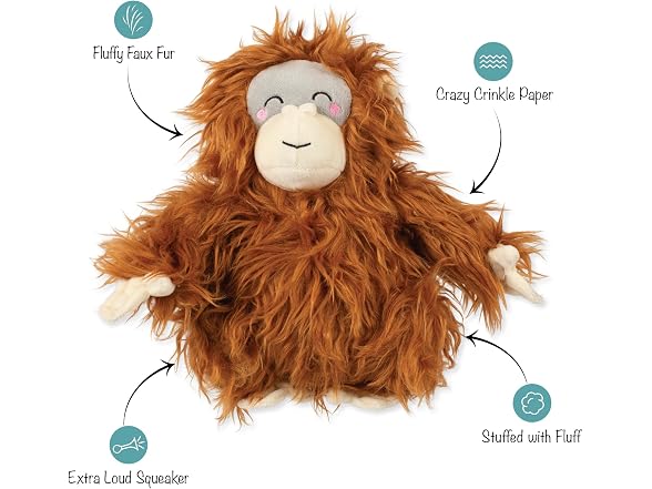 Fringe Studio Oranga-Hug Plush Dog Toy, Orangutan