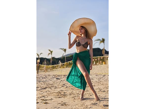 Ekouaer Women (OS) Sarong Bikini Dark Green