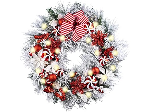 Wanna-CUL Red/White 30" Pre-Lit Wreath