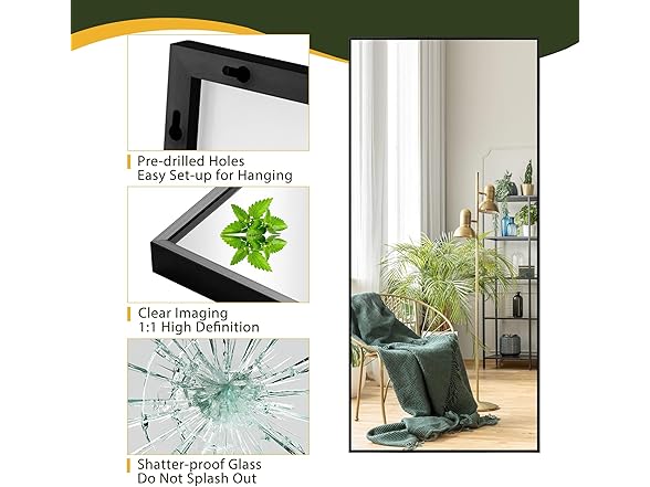 NicBex Full Length Mirror w/Stand, 64"x24"