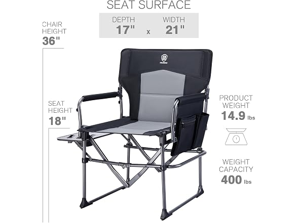 EVER ADVANCED Black Camping Chair 2 Pack