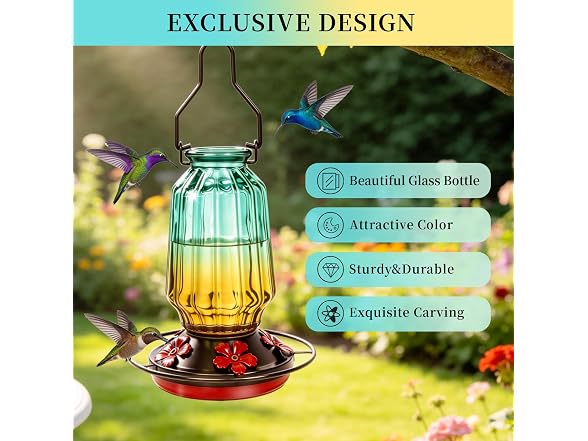 Green Glass Hummingbird Feeder