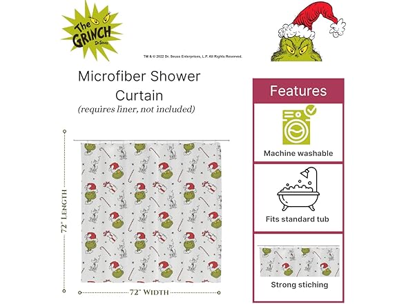Franco Grinch Holiday Christmas Shower Curtain