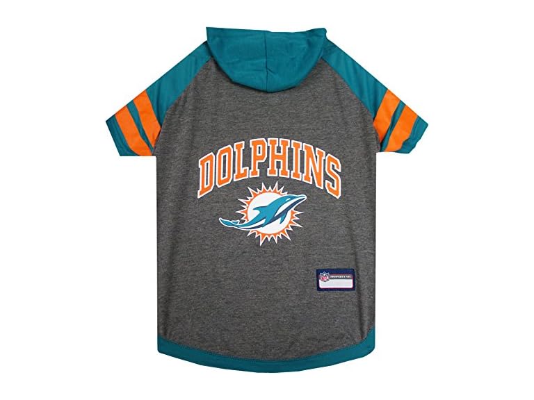 Pets First NFL Miami Dolphins Hoodie for Dogs & Cats. | NFL Football Licensed Dog Hoody Tee Shirt, Large| Sports Hoody T-Shirt for Pets | Licensed Sporty Dog Shirt