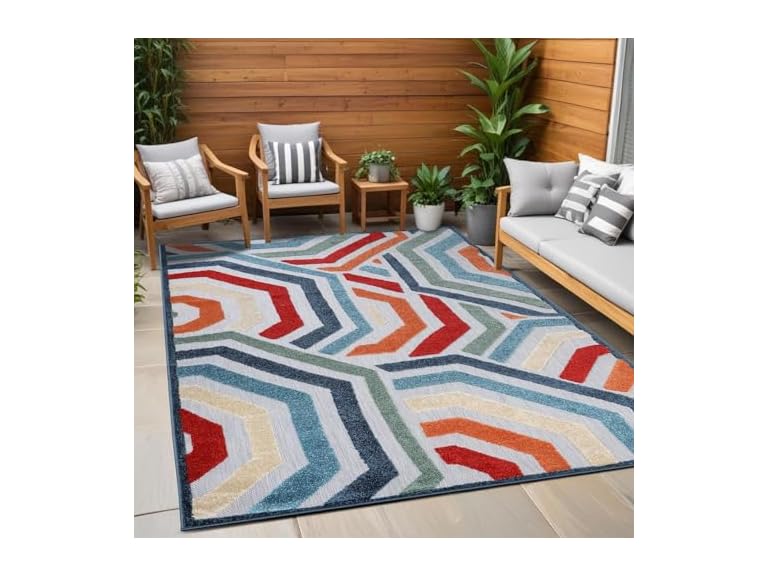 Superior Modern Geometric Coastal Indoor Outdoor Rug - Gallery 5