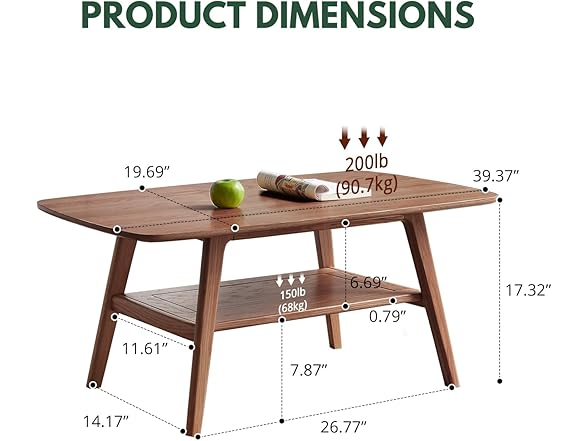 Bamskov Bamskov Mid Century Modern Coffee Table: