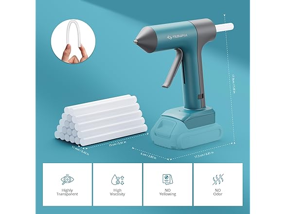 TILSWALL W107 100W Cordless Hot Glue Gun Blue