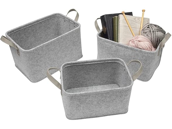 Grey Felt Storage Basket Set, 3 Pieces