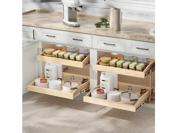 LOVMOR 2 Tier Soft Close Pull Slide Out Cabinet Organizer