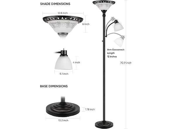PARTPHONER Torchiere Floor Lamp Metal RIm