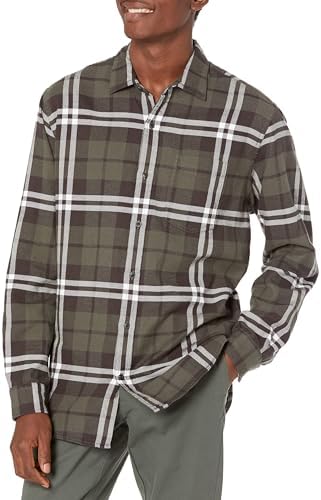 Amazon Essentials Men's Long-Sleeve Flannel Shirt (Available in Big & Tall), Olive Plaid, X-Small