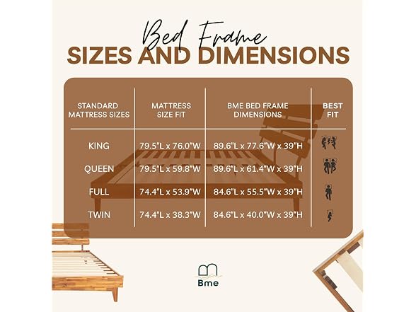 Bme Caden King Size Bed Frame and Adjustable Headboard, 15"