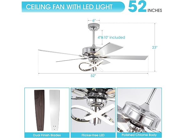 Parrot Uncle 52 Inch Chandelier Ceiling Fan