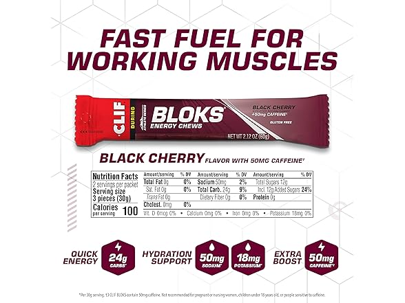 18CT CLIF BLOKS - Black Cherry Flavor with Caffeine