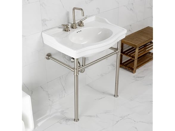 Kingston Brass 30" Ceramic Console Sink, White/Brushed Nickel
