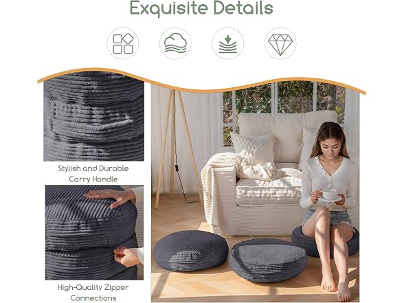 Round Pouf Ottoman, Foam Footrest