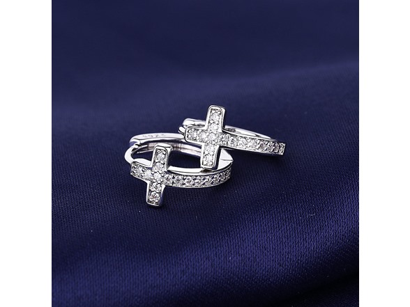White Gold Plated Cross Huggie Earring