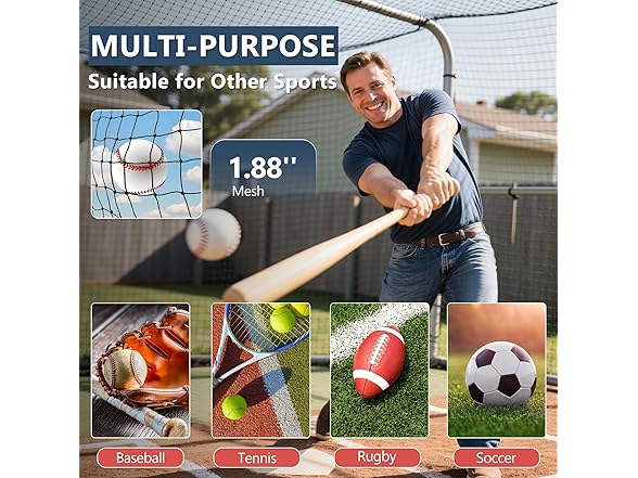 SHANTRA Batting Cage Netting - 55'L/35'L/20'L, Enclosed Baseball & Softball Cage with Door, PE Hitting Nets for Backyard