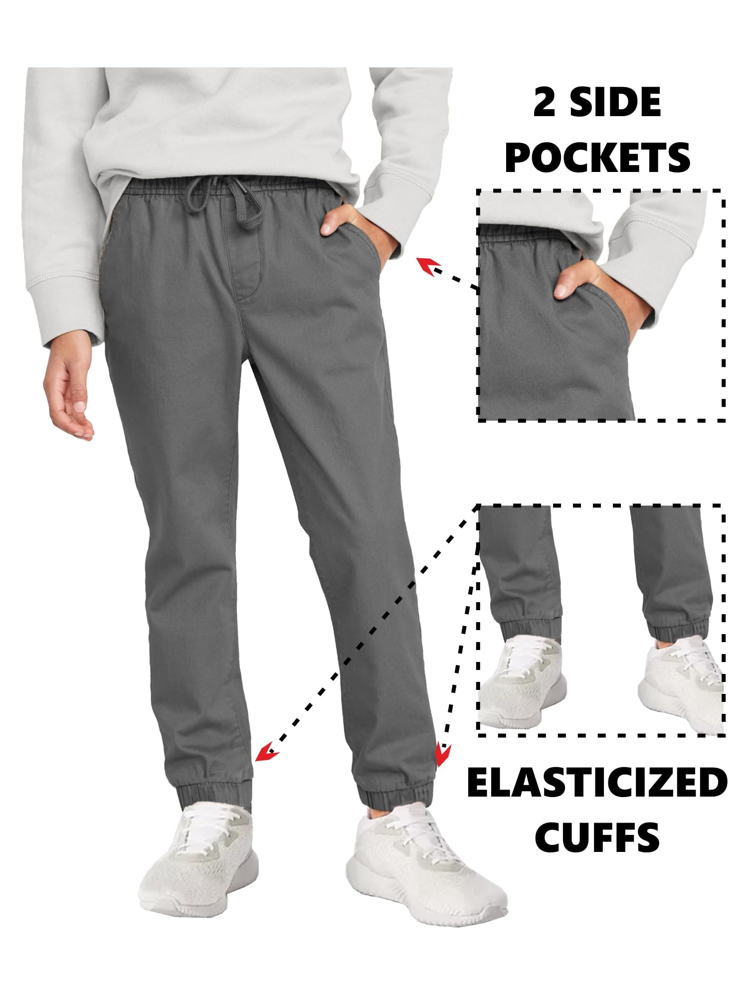 2PK Boy's Classic Stretch Twill Joggers - Gallery 20