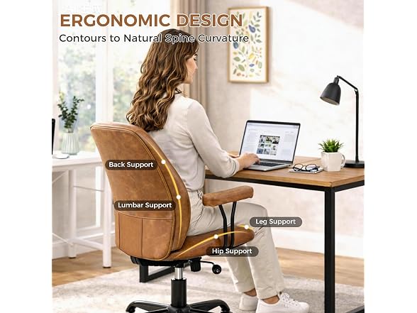 Brown Leather Office Chair with Quiet
