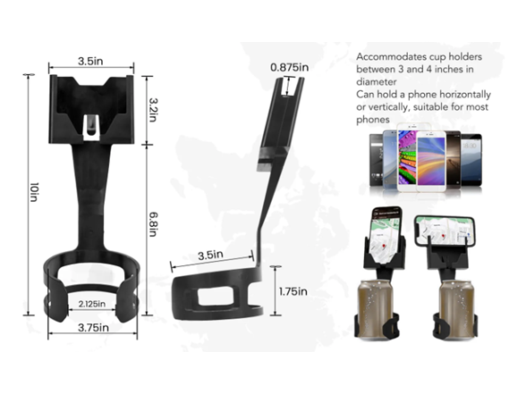 2 Pack Adjustable 2 In 1 Cup Holder Phone Mount
