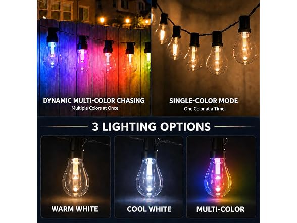 BDEKIL 50FT RGB+IC Outdoor String Lights