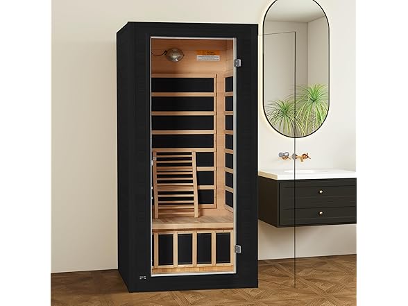 Real Relax Infrared Sauna Room, Home Indoor Sauna Canadian Hemlock Wood Indoor Dry Saunas for Spa, Gym, Black (Open Box)