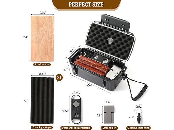 WoodElric Travel Cigar Humidor Box Case