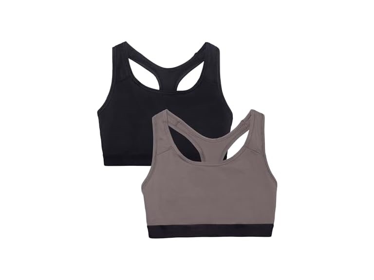 Fruit of the Loom Women's Medium Impact Sports Bras Supports Without Padding, Black Hue/Charcoal Heather