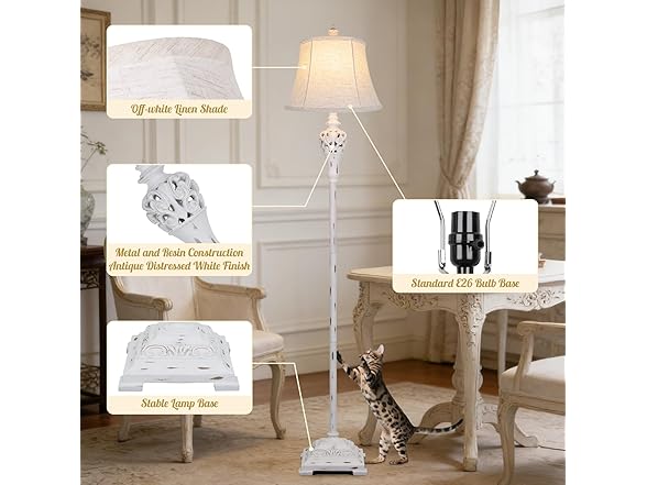 BesLowe Vintage Distressed White Floor Lamp