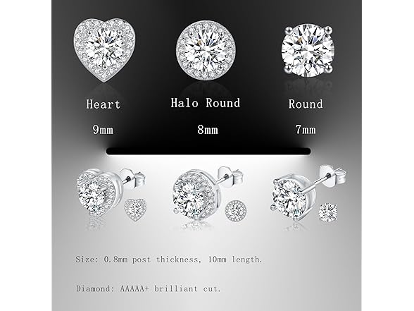 6 Pairs Sterling Silver Cubic Zirconia Studs