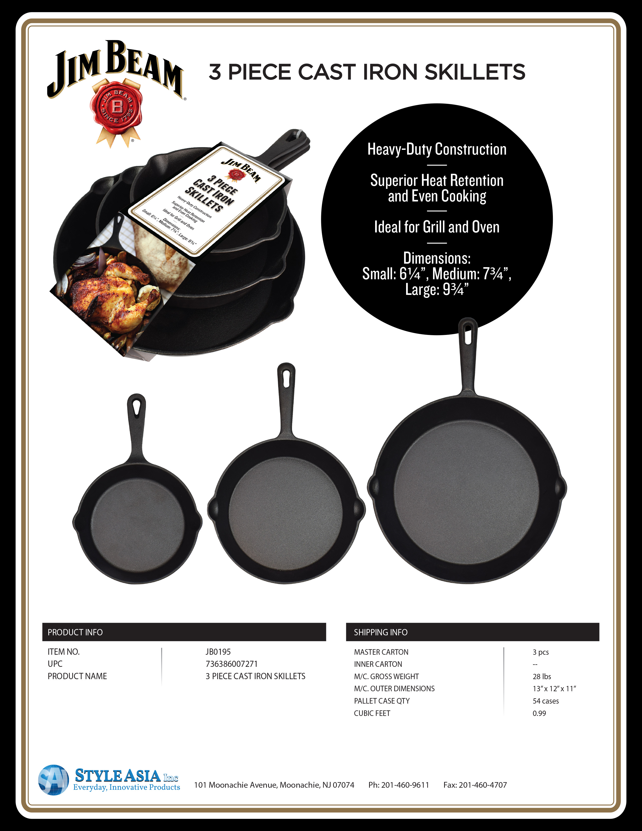 Jim Beam Cast Iron Skillets (Set of 3) - Gallery 6