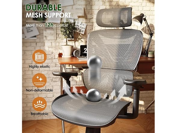 Ergonomic Office Chair, Big and Tall, Grey