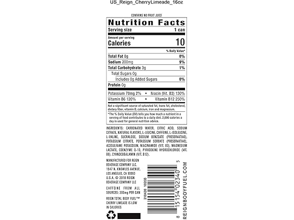 12PK Reign Total Body Fuel, Cherry Limeade