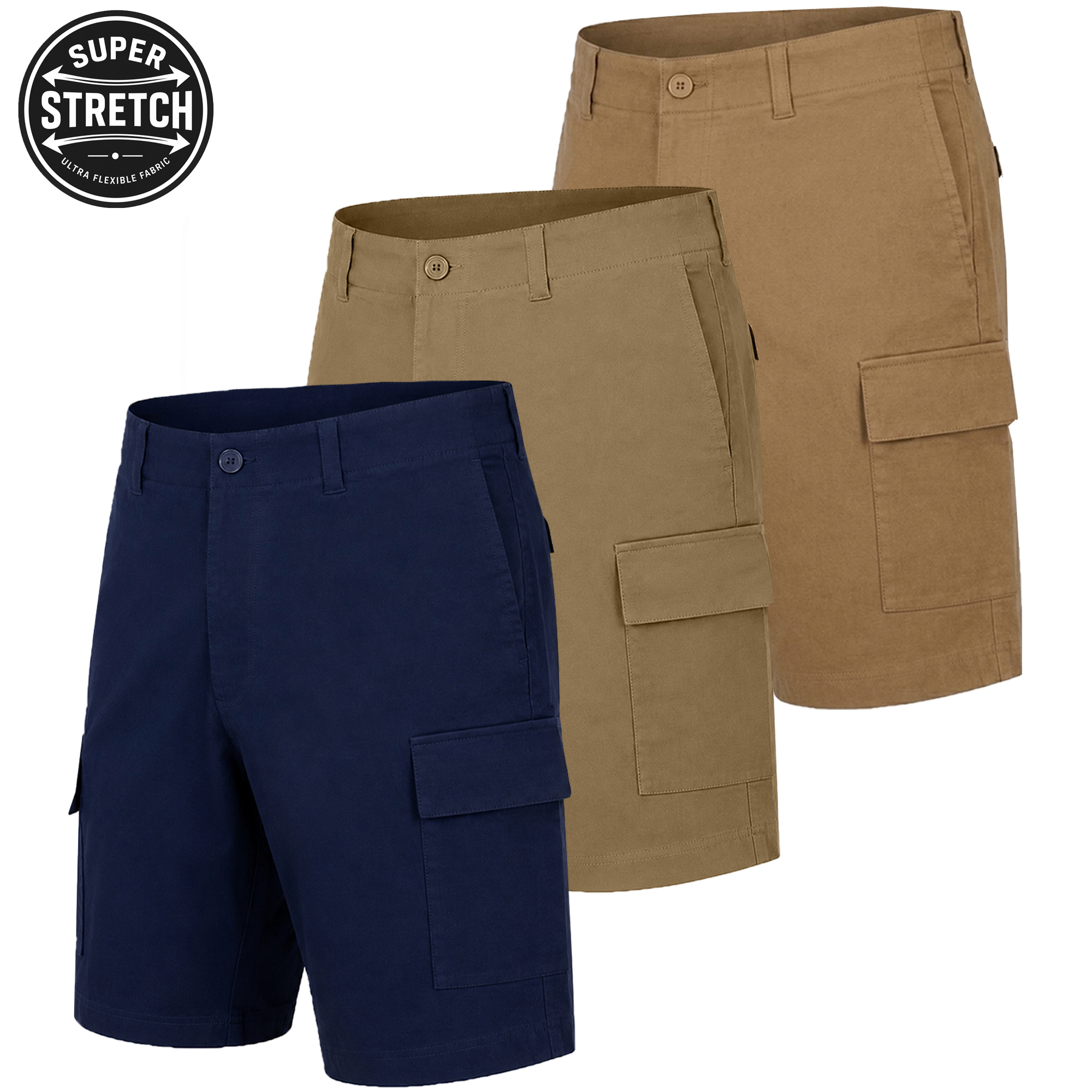 3Pk Mens Super Stretch Cargo Shorts - Gallery 12