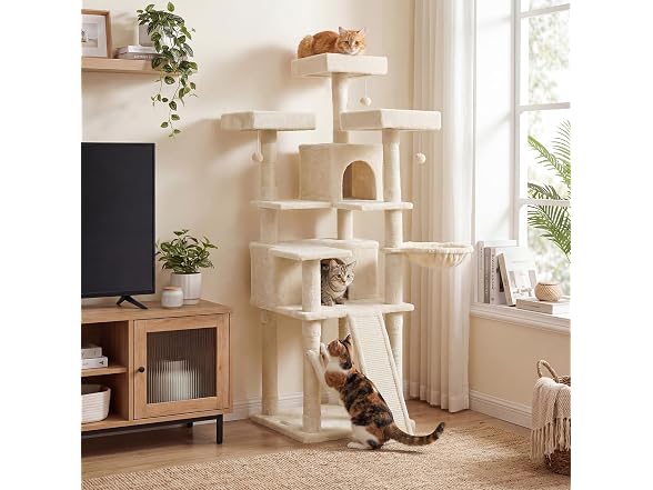 DORTALA Multi-Level Cat Tree, 65" Tall Cat Tower Beige