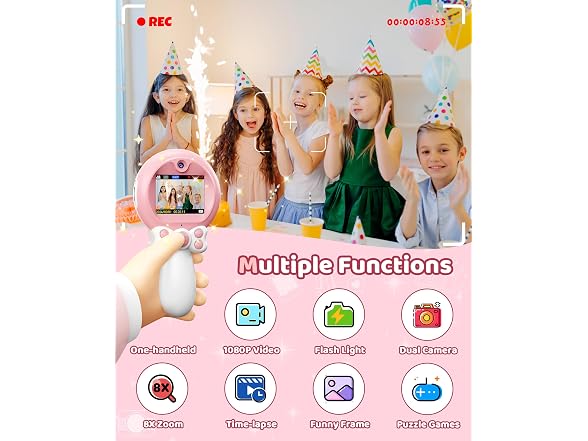 TEKFUN Kids Digital Camera Toy 32GB SD Pink