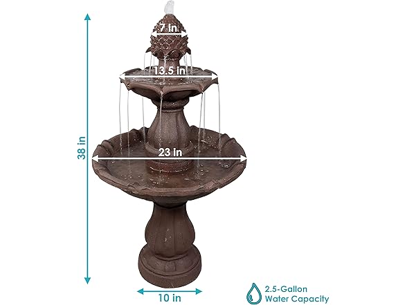Sunnydaze 38-Inch Curved Plinth Outdoor Water Fountain