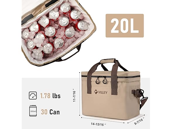 VILLEY Cooler Bag, 30 Cans 20L