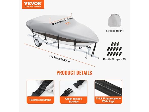 Boat Cover, 17'-19' Trailerable Waterproof Boat